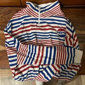 Pepsi | Cropped Red, White, and Blue Striped 1/4 Zip